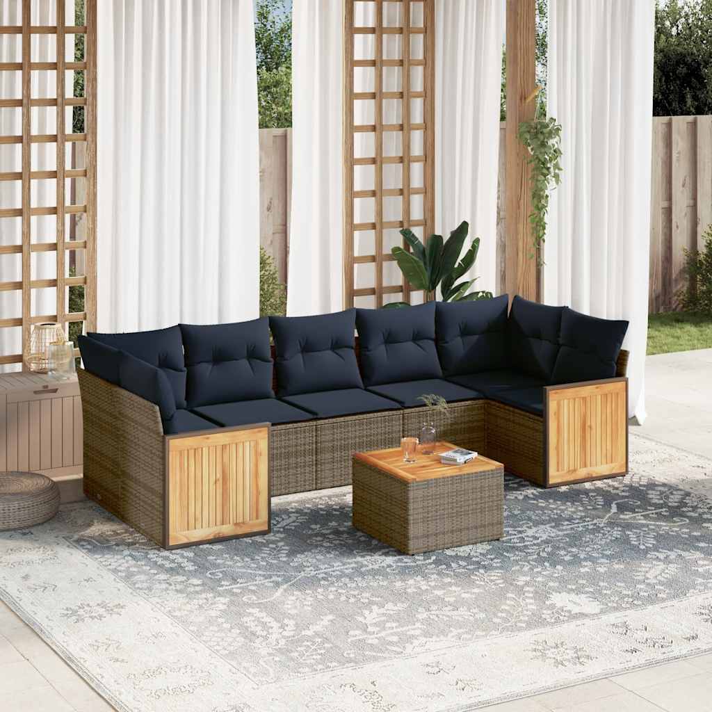 8-teiliges Gartensofa-Set mit Kissen, grau, Polyrattan