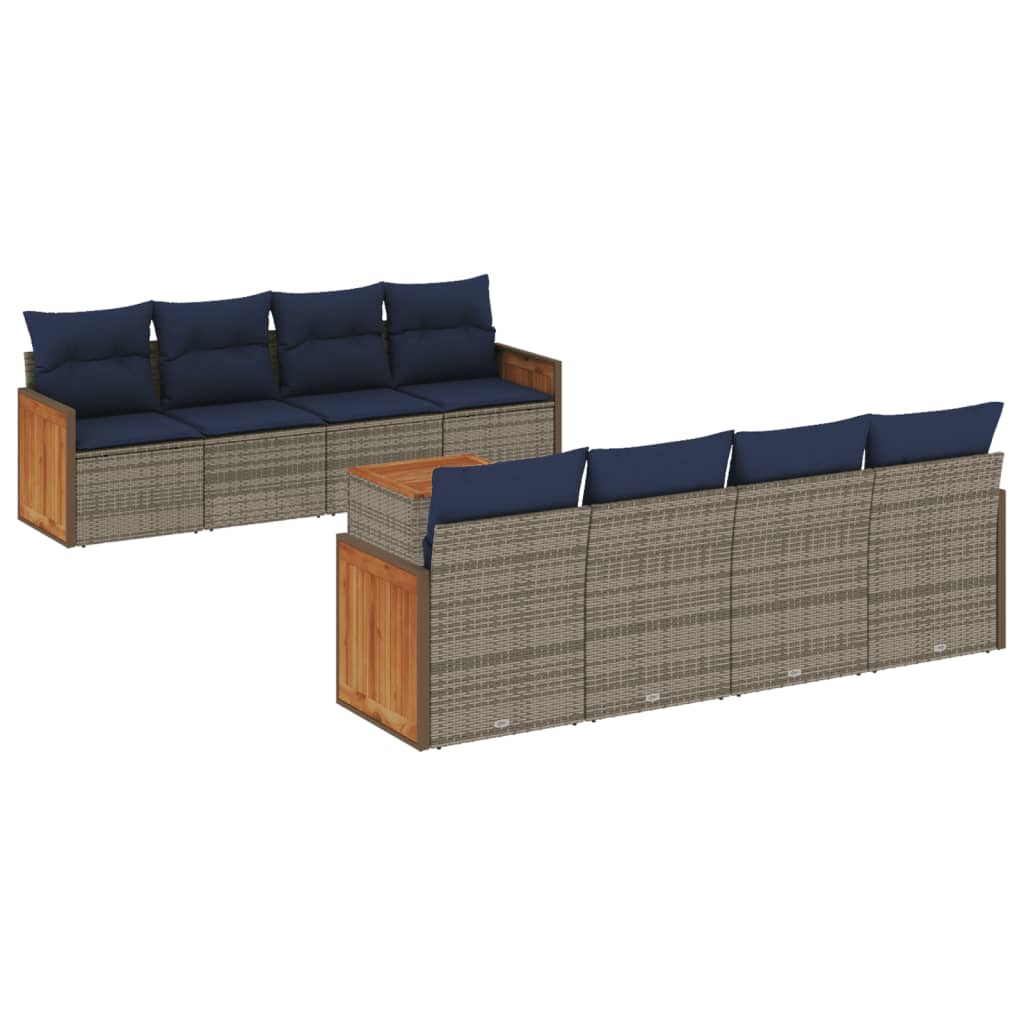 9-teiliges Gartensofa-Set mit Kissen, grau, Polyrattan