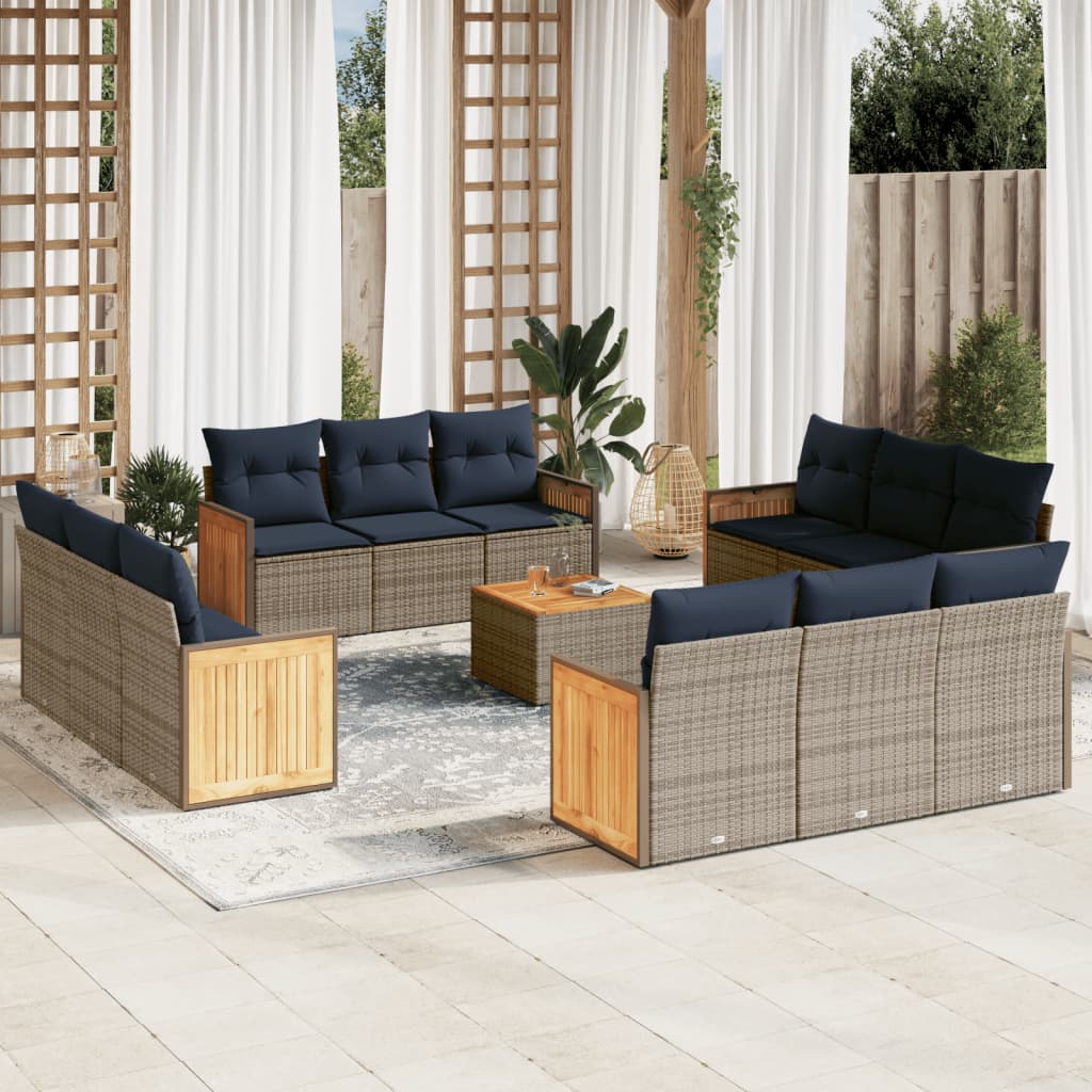 13-teiliges Gartensofa-Set mit Kissen, grau, Polyrattan