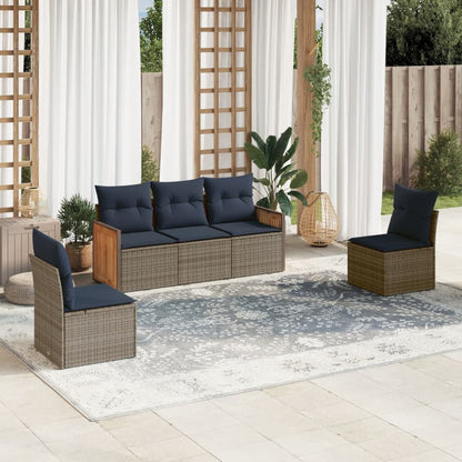 5-teiliges Gartensofa-Set mit Kissen, grau, Polyrattan