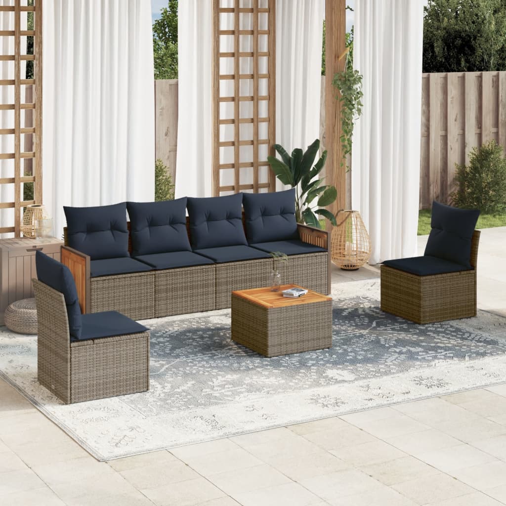 7-teiliges Gartensofa-Set mit Kissen, grau, Polyrattan