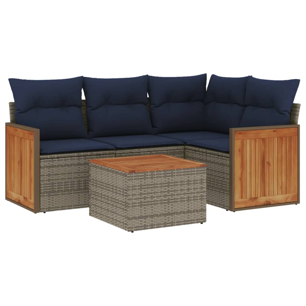 5-teiliges Gartensofa-Set mit Kissen, grau, Polyrattan