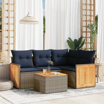 5-teiliges Gartensofa-Set mit Kissen, grau, Polyrattan