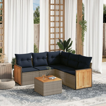 6-teiliges Gartensofa-Set mit Kissen, grau, Polyrattan