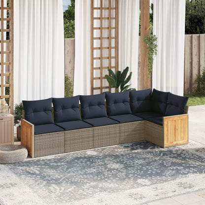 6-teiliges Gartensofa-Set mit Kissen, grau, Polyrattan