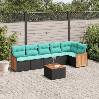 7-teiliges Gartensofa-Set mit Kissen, schwarzes Polyrattan