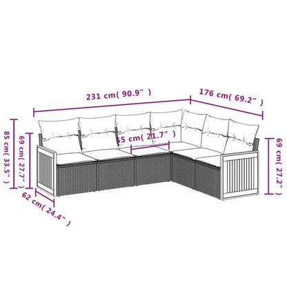 6-teiliges Gartensofa-Set mit Kissen, grau, Polyrattan