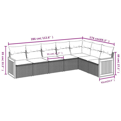 7-tlg. Garten-Sofagarnitur mit Kissen Beige Poly Rattan
