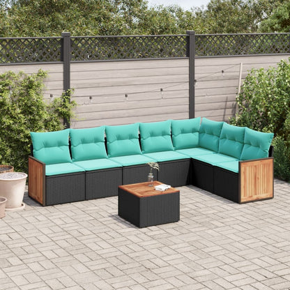 8-teiliges Gartensofa-Set mit Kissen, schwarzes Polyrattan