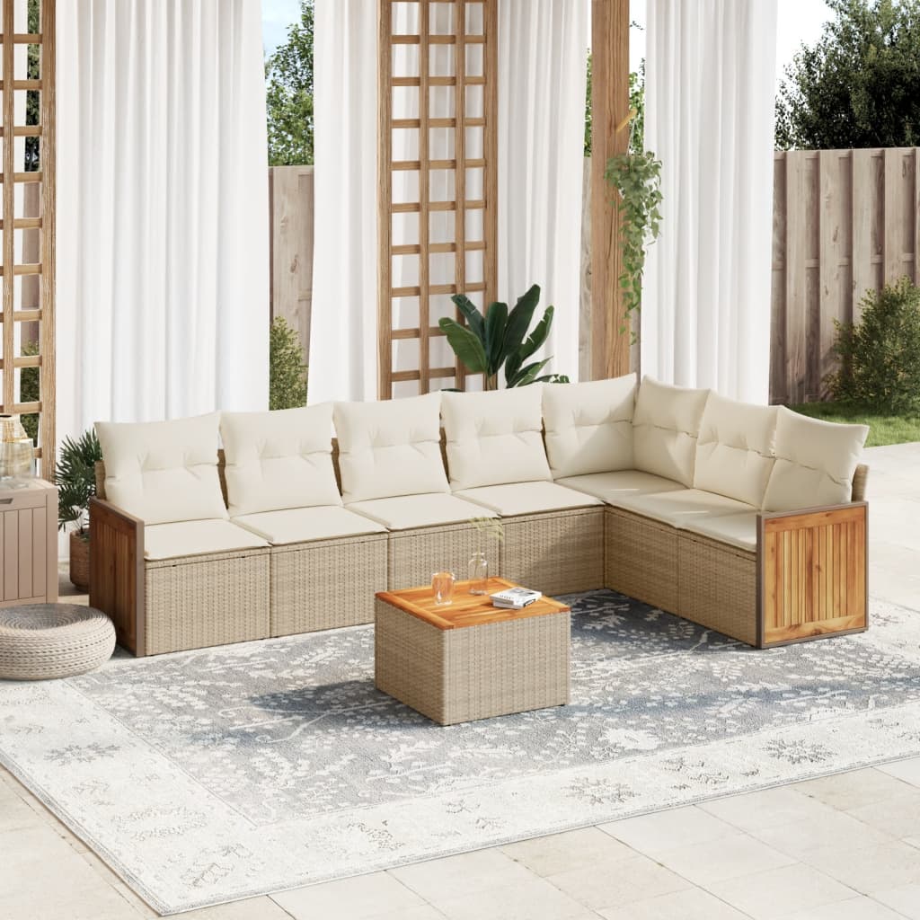 8-tlg. Garten-Sofagarnitur mit Kissen Beige Poly Rattan