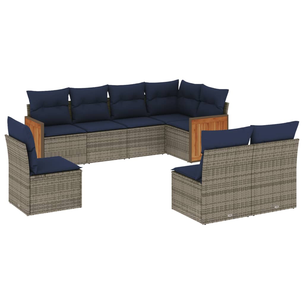 8-teiliges Gartensofa-Set mit Kissen, grau, Polyrattan