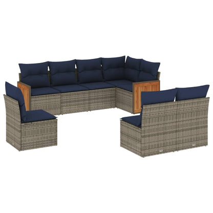8-teiliges Gartensofa-Set mit Kissen, grau, Polyrattan
