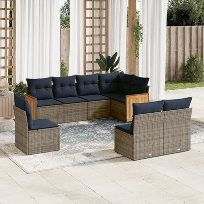 8-teiliges Gartensofa-Set mit Kissen, grau, Polyrattan