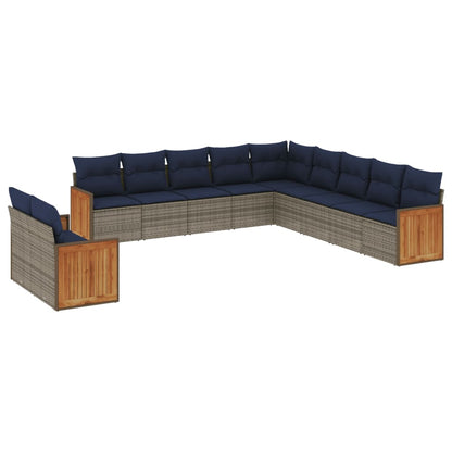11-teiliges Gartensofa-Set mit Kissen, grau, Polyrattan