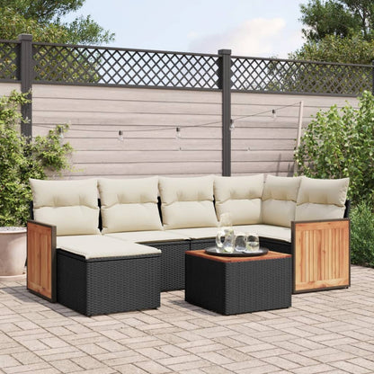 7-tlg. Garten-Sofagarnitur mit Kissen Schwarz Poly Rattan