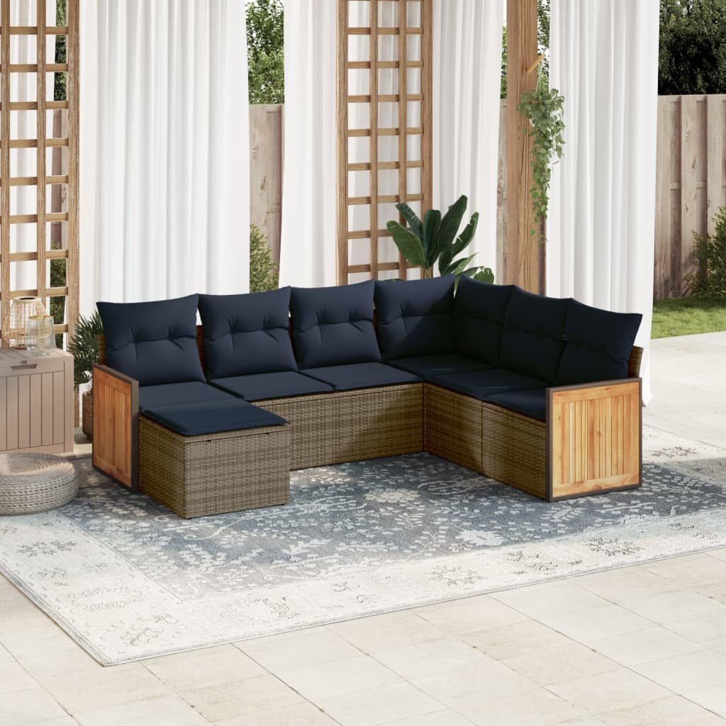 7-teiliges Gartensofa-Set mit Kissen, grau, Polyrattan