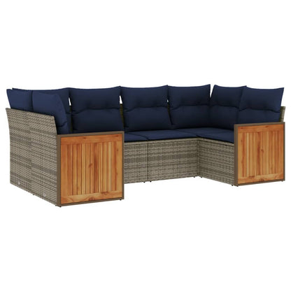 6-teiliges Gartensofa-Set mit Kissen, grau, Polyrattan