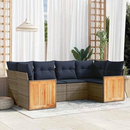 6-teiliges Gartensofa-Set mit Kissen, grau, Polyrattan