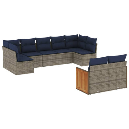 9-teiliges Gartensofa-Set mit Kissen, grau, Polyrattan