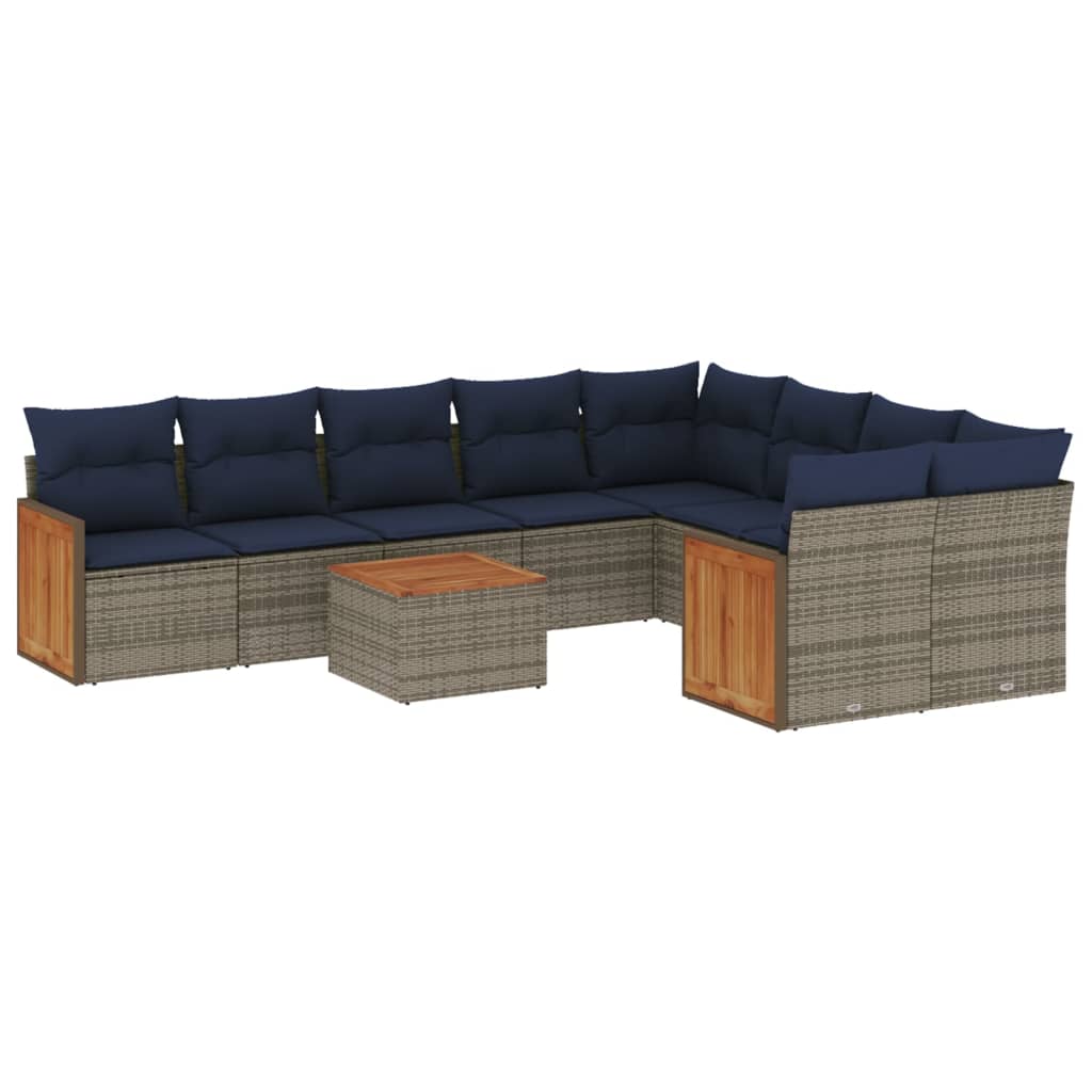 10-teiliges Gartensofa-Set mit Kissen, grau, Polyrattan
