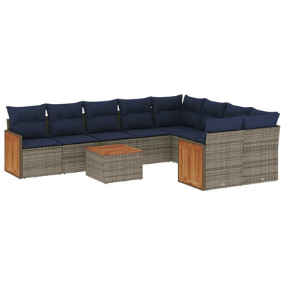 10-teiliges Gartensofa-Set mit Kissen, grau, Polyrattan