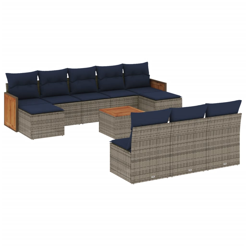 11-teiliges Gartensofa-Set mit Kissen, grau, Polyrattan