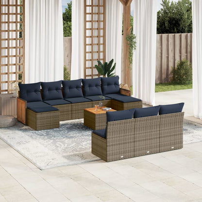 11-teiliges Gartensofa-Set mit Kissen, grau, Polyrattan