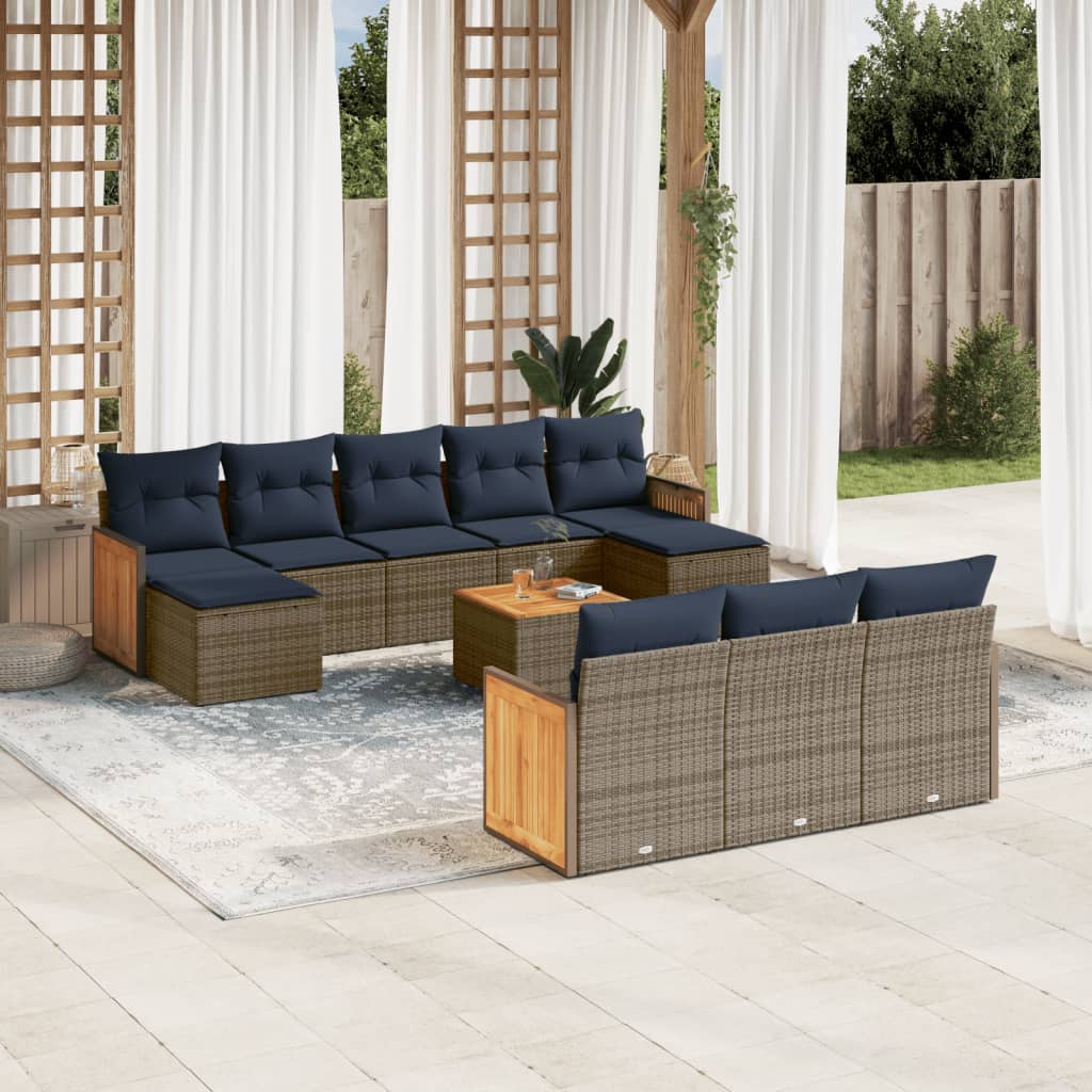 11-teiliges Gartensofa-Set mit Kissen, grau, Polyrattan