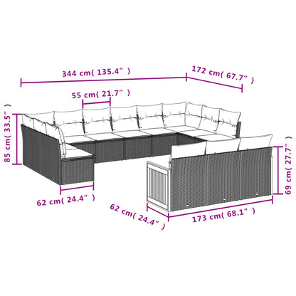 13-teiliges Gartensofa-Set mit Kissen, grau, Polyrattan