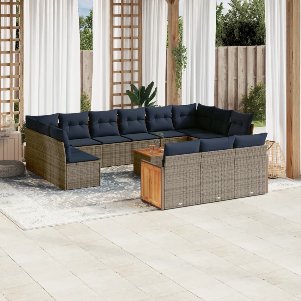 16-teiliges Gartensofa-Set mit Kissen, grau, Polyrattan