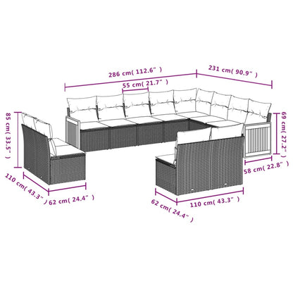 12-teiliges Gartensofa-Set mit Kissen, grau, Polyrattan