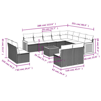 13-teiliges Gartensofa-Set mit Kissen, schwarzes Polyrattan