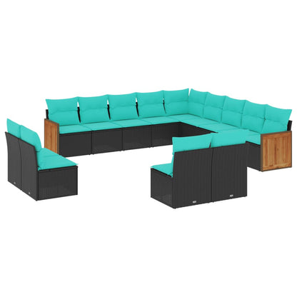 13-teiliges Gartensofa-Set mit Kissen, schwarzes Polyrattan