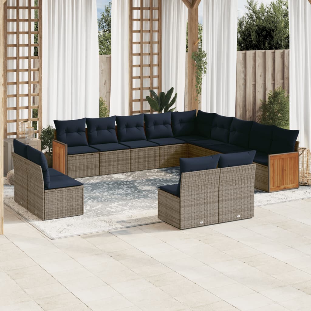 13-teiliges Gartensofa-Set mit Kissen, grau, Polyrattan