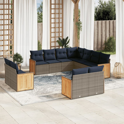 11-teiliges Gartensofa-Set mit Kissen, grau, Polyrattan