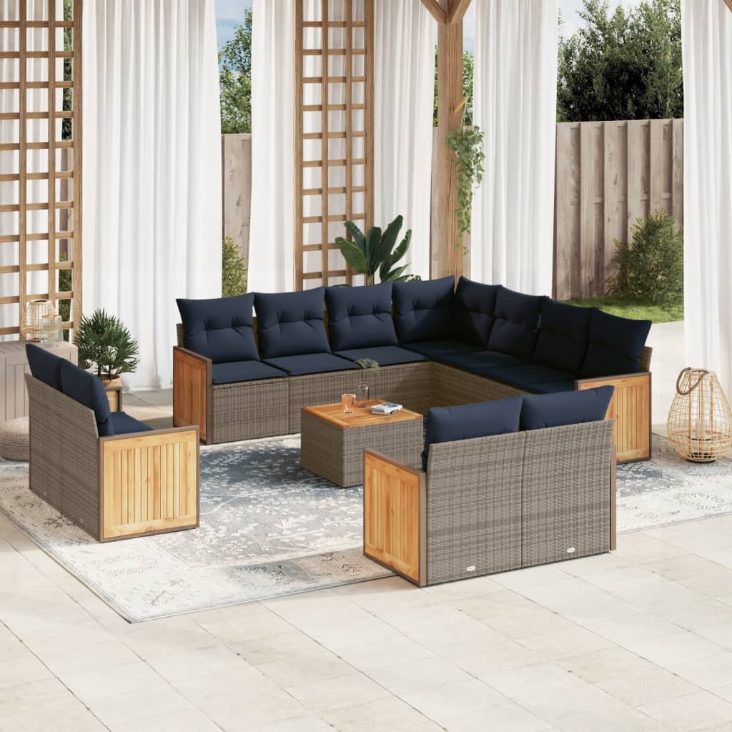 12-teiliges Gartensofa-Set mit Kissen, grau, Polyrattan
