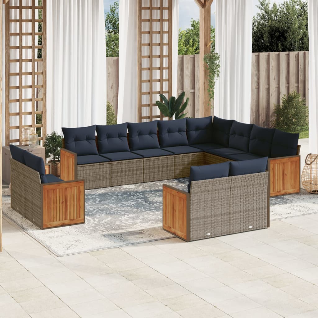 12-teiliges Gartensofa-Set mit Kissen, grau, Polyrattan