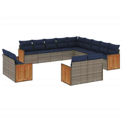 13-teiliges Gartensofa-Set mit Kissen, grau, Polyrattan