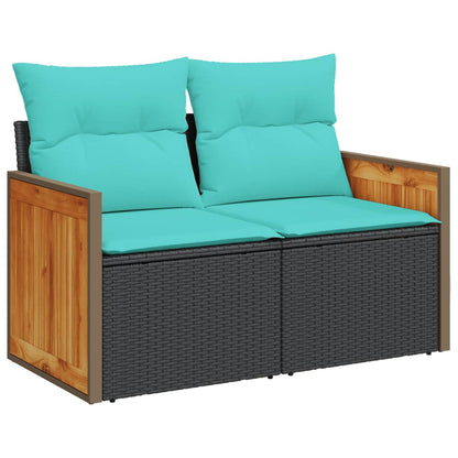 14-teiliges Gartensofa-Set mit Kissen, schwarzes Polyrattan