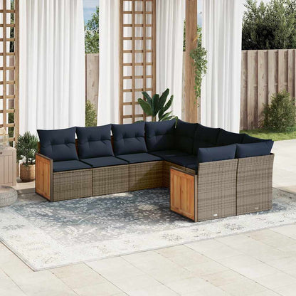 8-teiliges Gartensofa-Set mit Kissen, grau, Polyrattan