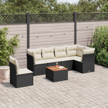 7-tlg. Garten-Sofagarnitur mit Kissen Schwarz Poly Rattan