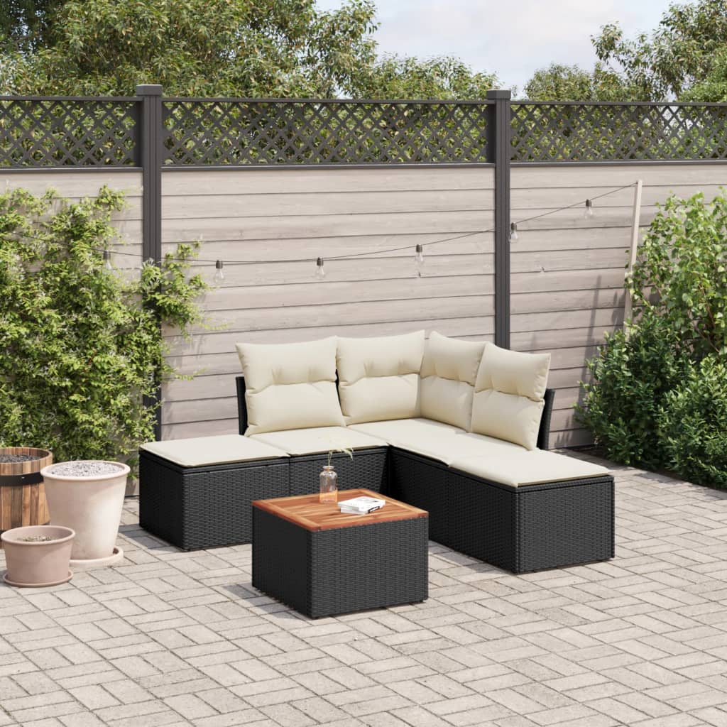 6-tlg. Garten-Sofagarnitur mit Kissen Schwarz Poly Rattan