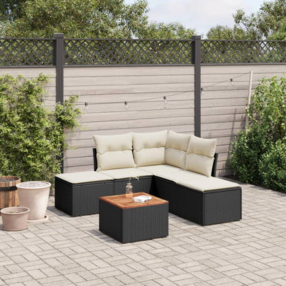 6-tlg. Garten-Sofagarnitur mit Kissen Schwarz Poly Rattan