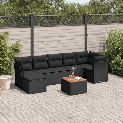 8-tlg. Garten-Sofagarnitur mit Kissen Schwarz Poly Rattan