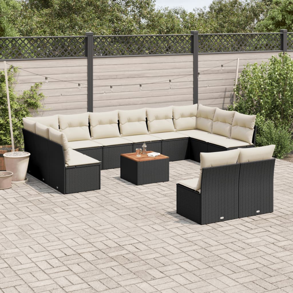 13-tlg. Garten-Sofagarnitur mit Kissen Schwarz Poly Rattan