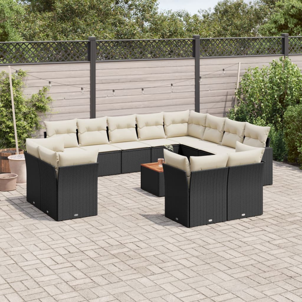 13-tlg. Garten-Sofagarnitur mit Kissen Schwarz Poly Rattan