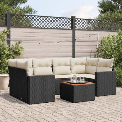 7-tlg. Garten-Sofagarnitur mit Kissen Schwarz Poly Rattan
