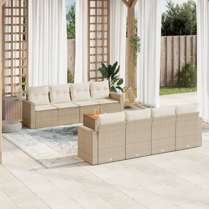 9-tlg. Garten-Sofagarnitur mit Kissen Beige Poly Rattan