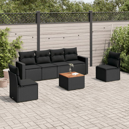 7-tlg. Garten-Sofagarnitur mit Kissen Schwarz Poly Rattan