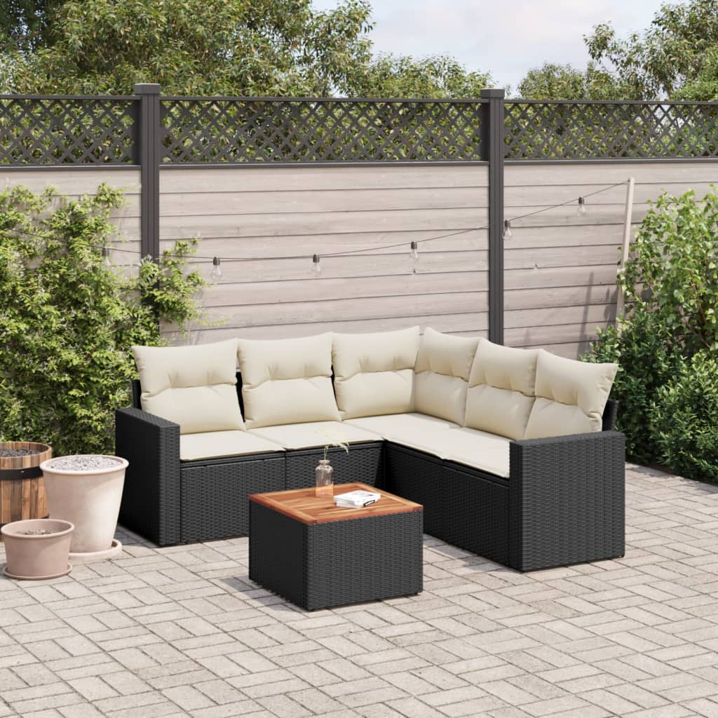 6-tlg. Garten-Sofagarnitur mit Kissen Schwarz Poly Rattan